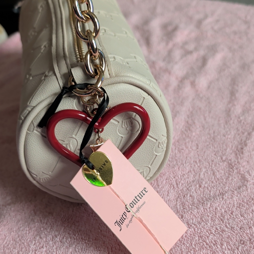 Juicy Couture Ivory Barrel Bag with Red Heart Charm